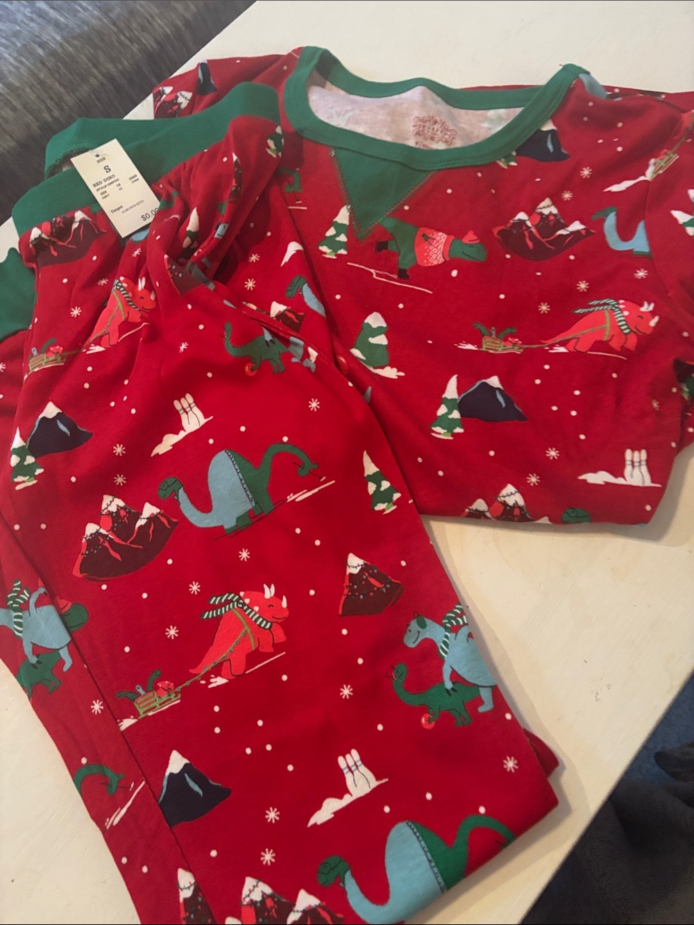 NWT Wondershop Red Dinosaur Holiday Pajama Set with Green Trim
